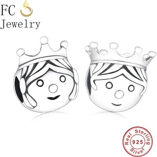 FC Jewelry Fit Original Brand Charm Bracelet 925 Silver Couple Boy Girl Face Head Princess Crown Bead Making Berloque Kid 2019