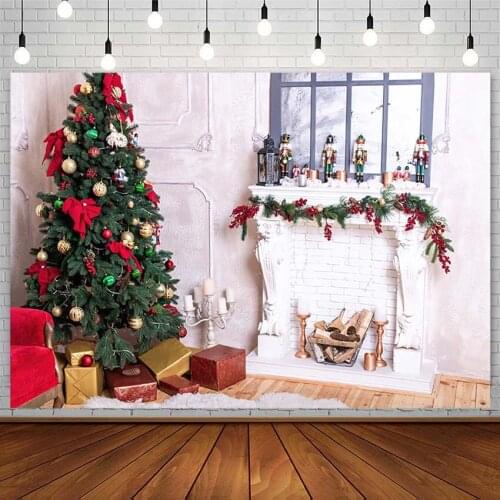 Winter Christmas Tree Backdrop Fireplace Gifts Sofa Bell Soldier Child Photography Background Photo Studio Photozone Decor Props