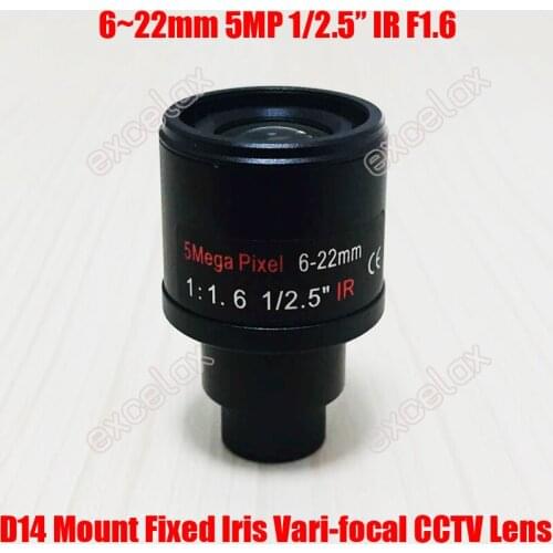 5MP 1/2.5" 6-22mm F1.6 Manual Varifocal Fixed Iris CCTV IR Lens D14 Mount for 1080P 2MP 3MP 4MP 5 Megapixel HD Analog IP Camera