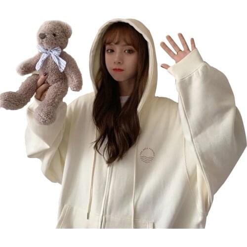 Kawaii Zip-up Thin Hoodies Women 2021 Spring Oversized Pocket Hooded Casual Sweatshirt Hip Hop Classic Hoody Tops Girl Clothing