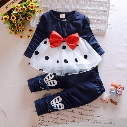 Kids Baby Girls Set Clothes Spring/autumn Children Tops Pants Two-piece Suit Fashion Infant Cotton Sets With Bow
