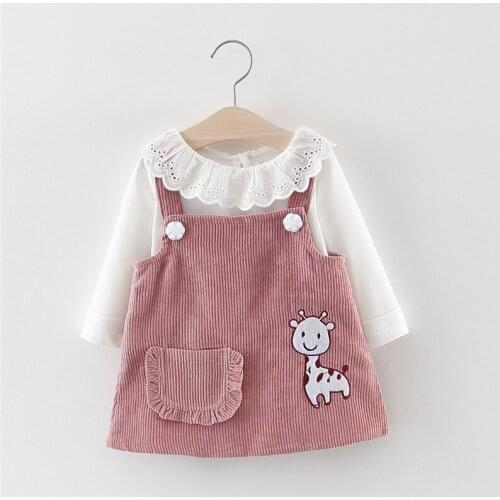 Newborn Girls Clothing Set Bibs Pants+ Long Sleeve White T-shirts 2pcs Sets Cute Animal Giraffe Clothes Baby Warm Overalls