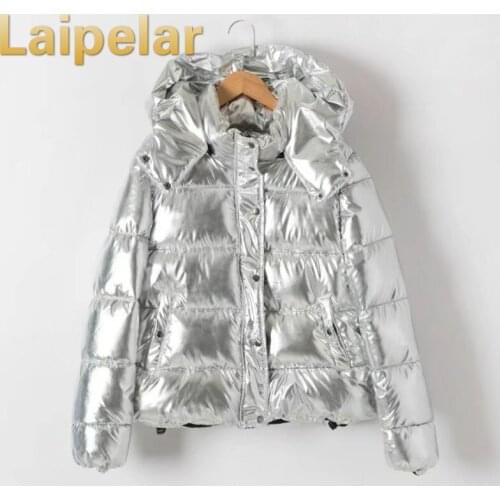 Laipelar Silver fashion thick hooded cotton coat Winter jackets coat womens hooded jacket slim warm cotton clothing