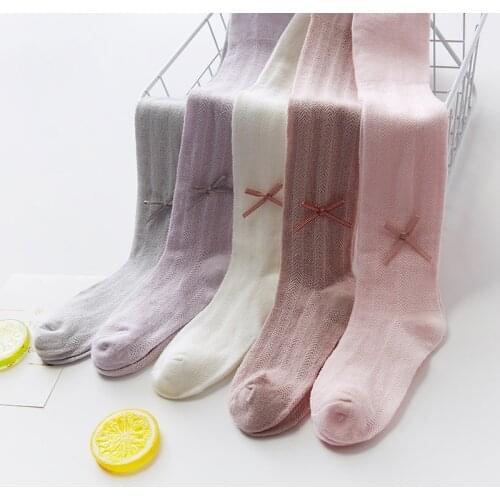 Summer Tights for Girls Breathable Hollow Mesh Cotton Girls Pantyhose Anti-mosquito Kids Stockings Cute Bowknot Baby Girl Tights