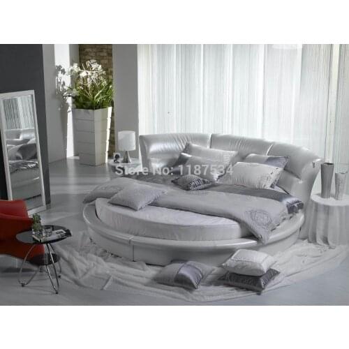 Bedroom furniture king size large round soft bed leather plush Flash grand soft leather bed Y02