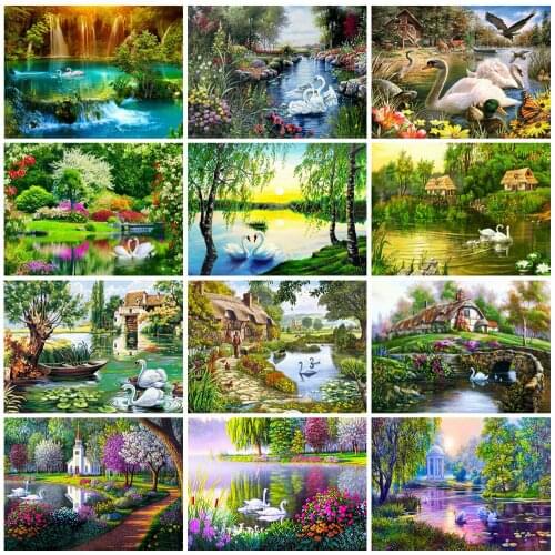 MomoArt DIY Diamond Painting Full Square Drill Swan Spring Cross Stitch Diamond Embroidery Animal Mosaic Kits Handmade Gift