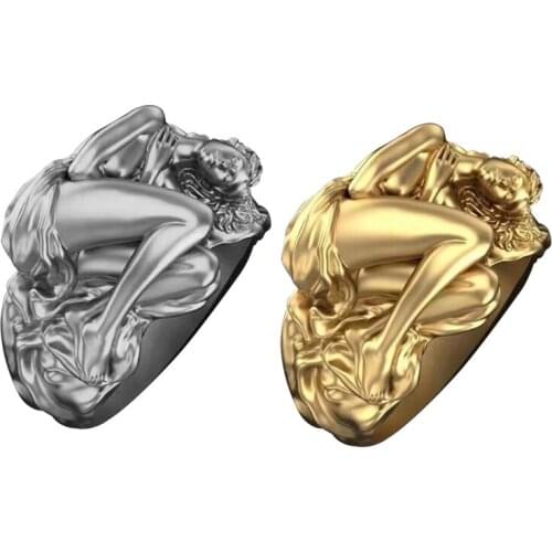 Male And Female Character Couple Ring Exaggerated Love Series Ring Cool Sexy Hugging Women Men Ring Jewelry
