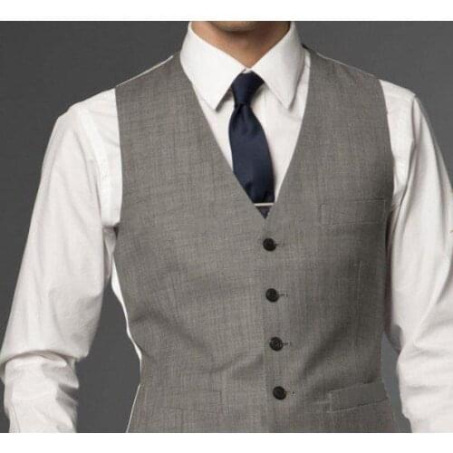 Mens Vest V Neck Slim Fit Wedding Grooms Back Satin Custom Made Grey Prom Vest Best Man For Formal Business Suit Vest Tuxedo