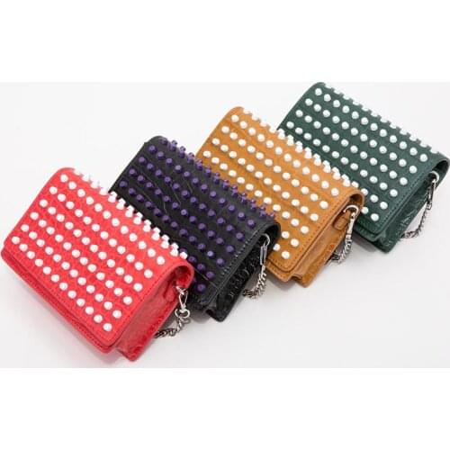 Genuine leather cow skin women stud chain bag rivet flap belt bag waist packs