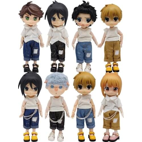 New Style OB11 Pants with Chain and Patch Hole Trousers Retro Style Clothes 1/12 BJD Baby Pants DOD BJD Clothing Accessories