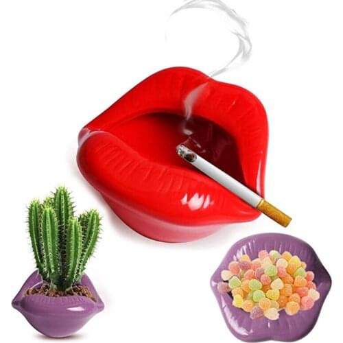 Ashtray Sexy Lips Ceramic Ashtray Holder Smokless Home Decoration Flower Pot Storage Box Candy Box Gift for Boyfriend Creative