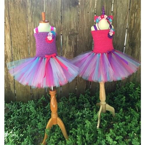 Baby Girls Unicorn Tutu Dress Kids Crochet Dress with Flower Ribbon Bow and Hairbow Set Children Party Cosplay Costume Dresses