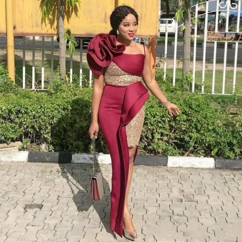 African Mermaid Prom Dresses One Shoulder Handmade Flowers Plus Size Evening Dress High Low Women Gowns вечернее платье