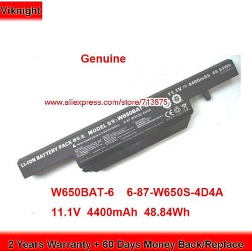 Genuine W650BAT-6 Battery 6-87-W650S-4D4A2 for Clevo 555W7 W670SCQ W670RZW W651DC W655SZ W651SF 11.1V 4400mAh 48.84Wh