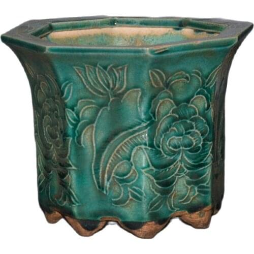 Early collection glaze green glaze with foot octagonal flowerpot bowl ornaments decorative ornaments