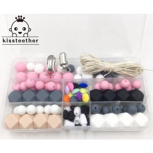 Silicone Teether Baby DIY Crafts Set Pacifier Clips Crib Toy Safe And Natural Silicone Bead Teether Necklace Pendants