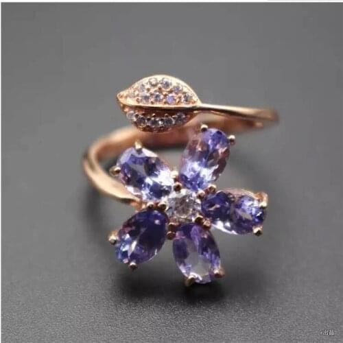 Tanzanite ring Free shipping Real and natural tanzanite 925 sterling silver Fine women jewelry 4*6mm 5pcs gemstone