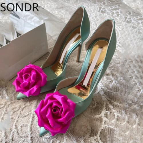 Womens Pointed Toe Big Flowers Stilettos High Heel Pumps Shoes Low Top Party Sexy Wedding Bridal NEW 2022