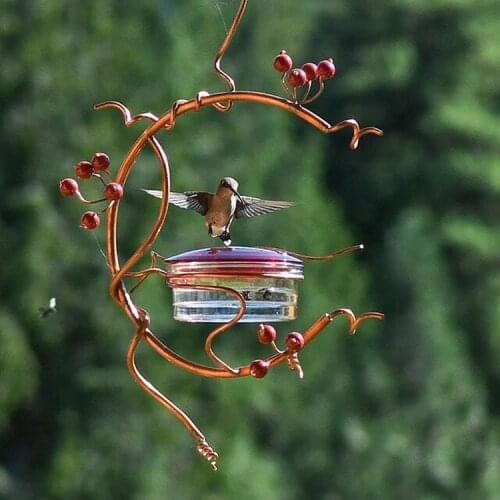 Courtyard Bird Feeder Outdoor Garden Tree Hanging Metal Hummingbird Feeder Red Berries Garden Backyard Decoration