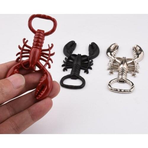 Unique lobster shape white Wine beer bottle Opener metal key chain red black silver colors wholesale free shipping