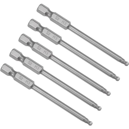 Uxcell 5 Pcs H3 (3mm) Ball End Screwdriver Bits, S2 Steel Magnetic 2.95 Inch Long Drill Bit with 1/4 Inch Hex Shank