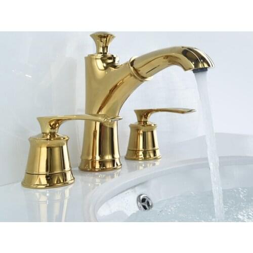 Three Hole Pull Out Basin Faucet Brass Deck Mounted Bathroom Sink Faucets Double Handle Hot And Cold Water Bathtub Shower Tap