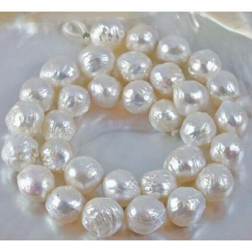 Baroque AAA 18" 12-11MM NATURAL SOUTH white PEARL NECKLACE Yellow clasp