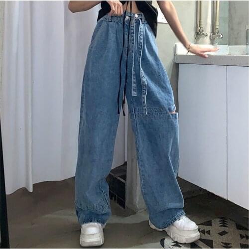 Wide-Leg Jeans Womens Straight Loose 2021 New High-Waisted Thin Drape All-Match Ins Ripped Old Daddy Trousers
