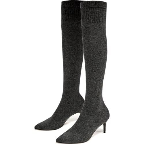 Korean Style Sock Boots Shoes Women 2021 Winter Pointed High Heels Knitting Elastic Thin Stretch Boots Over-the-knee Botas Mujer