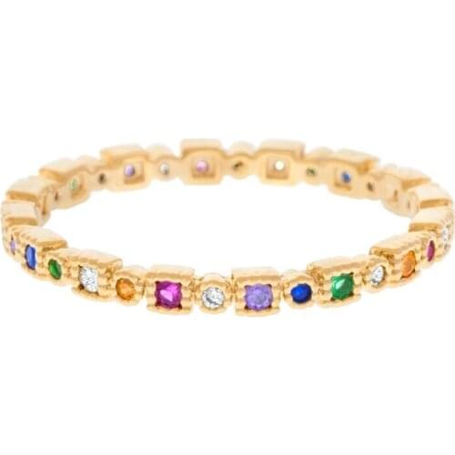 Colorful full CZ eternity Band Ring women girl classic thin Engagement Wedding jewelry Rainbow Simple Round Circle Finger Rings