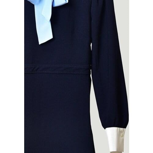 Autumn and Winter New Temperament Contrast Color Bow Tie Scarf Collar Dress