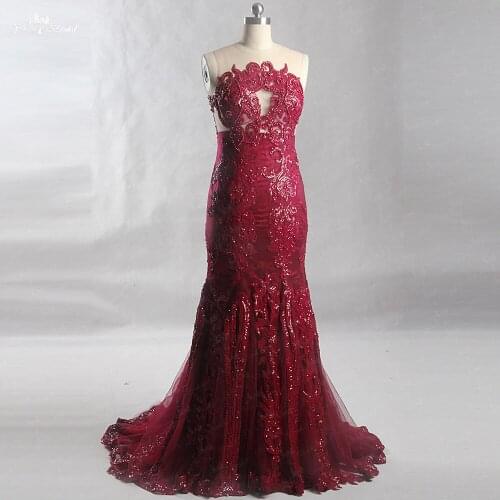 RSE838 Backless Vestido Longo Sexy Burgundy Sequin Mermaid Prom Dress