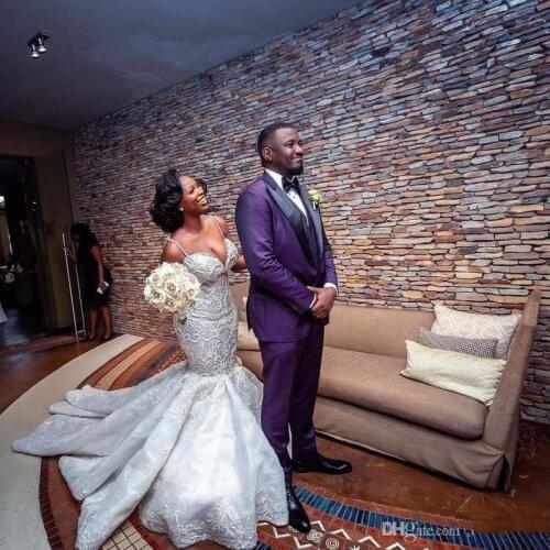 Plus Size Mermaid Bridal Gowns Spaghetti Lace Appliqued Pearls Beads Wedding Dresses Country Beach Robe de mariée Custom Made