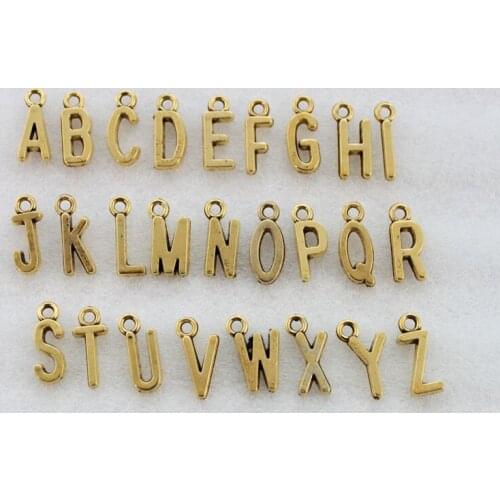 156PCS Assorted Antiqued gold plate alphabet letter charms #23047