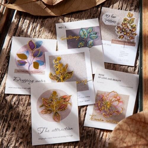 2Sheets/Bag Vintage Golden Flower Language PET Sticker Package DIY Diary Journal Decoration Label Sticker Album Scrapbooking