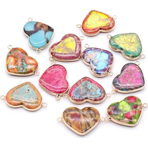 2020 New Natural Emperor Stone Charms Pendant Double Hole Connector for Jewelry Making DIY Bracelet Necklace Gift Size 25x40mm