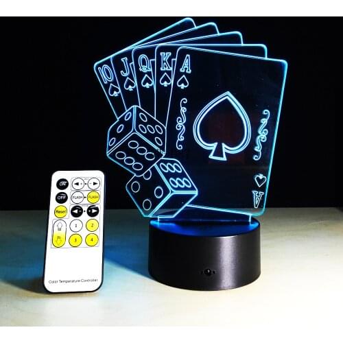 3D LED USB Lamp Magician Decoration TEXAS HOLD EM Dice Poker Spades Playing Card 7 Colors Changing RC Night Light Gift AW-087