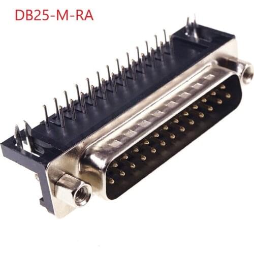 5Pcs D-SUB 25 Position Connector Plug Male Pins 25 Pin 2 Rows Pin Right Angle Through PCB Rectangular I/O Connectors