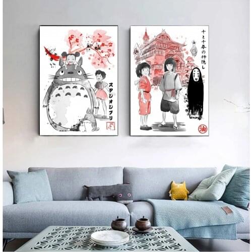 Anime Hayao Miyazaki Movie Canvas painting Totoro Spirited Away Art Poster and Print Vintage Picture Kid Room Home Decor cuadros