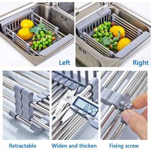 Behogar Dish Rack Retractable Stainless Steel Water Sink Drying Rack Drainer Storage Organizer Holder Basket for Home Kitchen