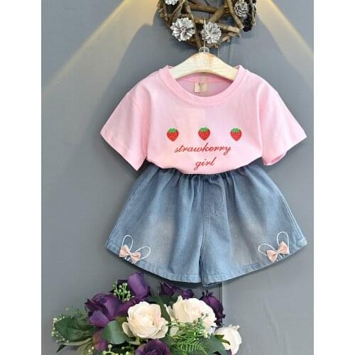 Free shipping 2021 2pcs Fashion Girls Clothing Set Summer Baby Girls Clothes sets girl printing t-shirt+skirt girls dresses suit