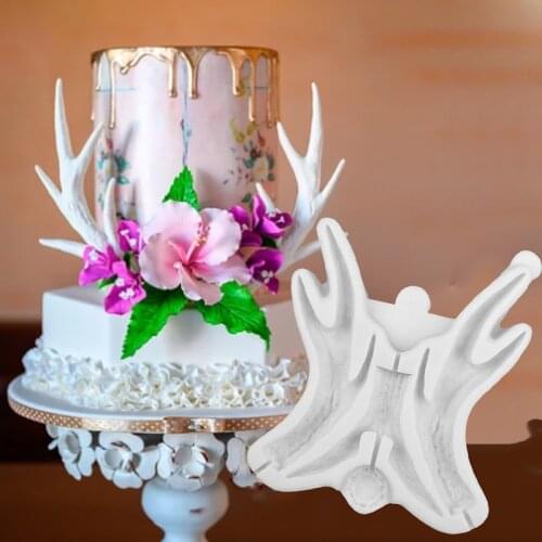 Large Antlers Mould Fondant Silicone Mold Cake Decorating Tool Gumpaste Sugarcraft Chocolate Bakeware Cupcakes Topper