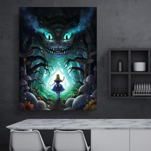 Disney Alice In Wonderland Forest Mushroom Tree Canvas Paintings Cartoon Posters and Prints Wall Art Pictures for Kid Home Decor