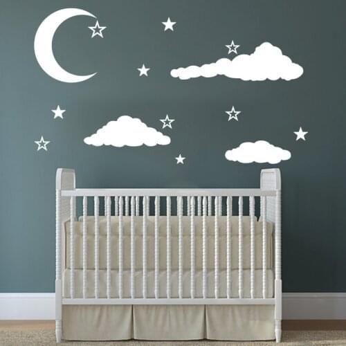 Home Girls Babies Bedroom Decoration Wall Decals Clouds Moons With Hanging Star Cute Beauty Wall Sticker DIY Home Decor W-305