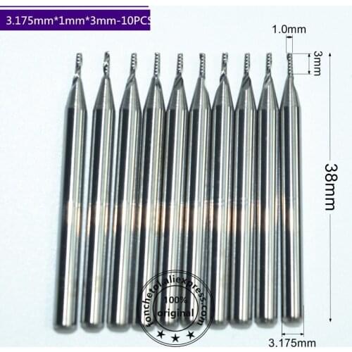 3.175mm*1.0mm*3mm,10pcs,Free shipping 1 Flute End Mill,CNC machine milling Cutter,Solid carbide woodworking tool,PVC,MDF,Acrylic