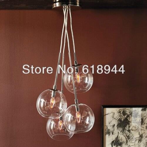 Hot Selling 4 Heads 20cm Modern Brief Round Glass Dining Room Pendant Lights, Hanging Light Bulb, Lights for Home E14 Base