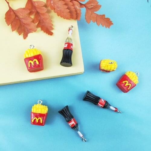 JeQue 20pcs Cute Cola Fries Charms Resin Flat Back Cabochon Bracelets Necklace Earrings Making Accessories DIY Jewelry Pendants