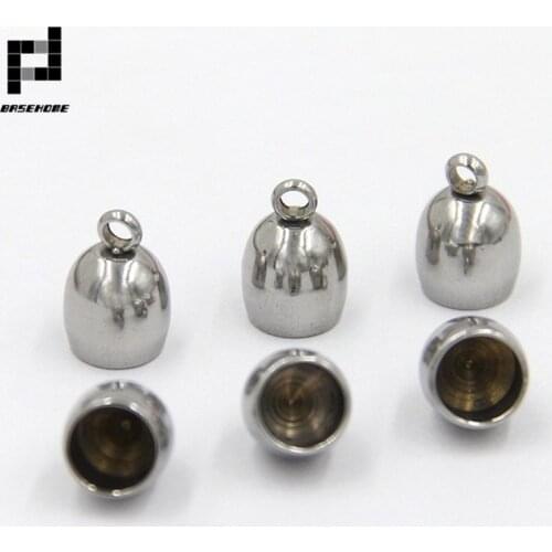 BASEHOME 20pcs 3/4/5/6/8mm Stainless Steel End Caps Leather Cord End Clasps Bead For Round Leather Cord Connector DIY Jewelry