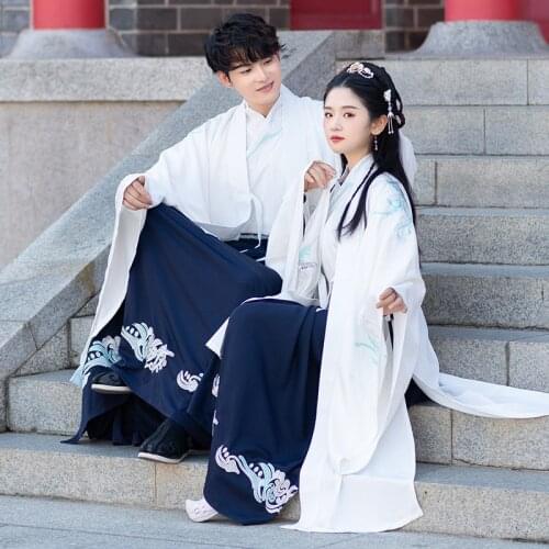 Hanfu nine days men and women suit elegant temperament is wide sleeve wei wind white sleeve shirts great-coat class
