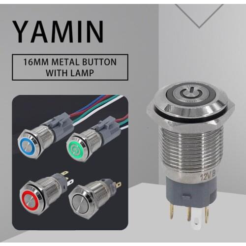 16mm Metal Push Button Switch Lamp Momentary Reset / Latching Locking Electrical Power Supply Waterproof 3/5 Pins